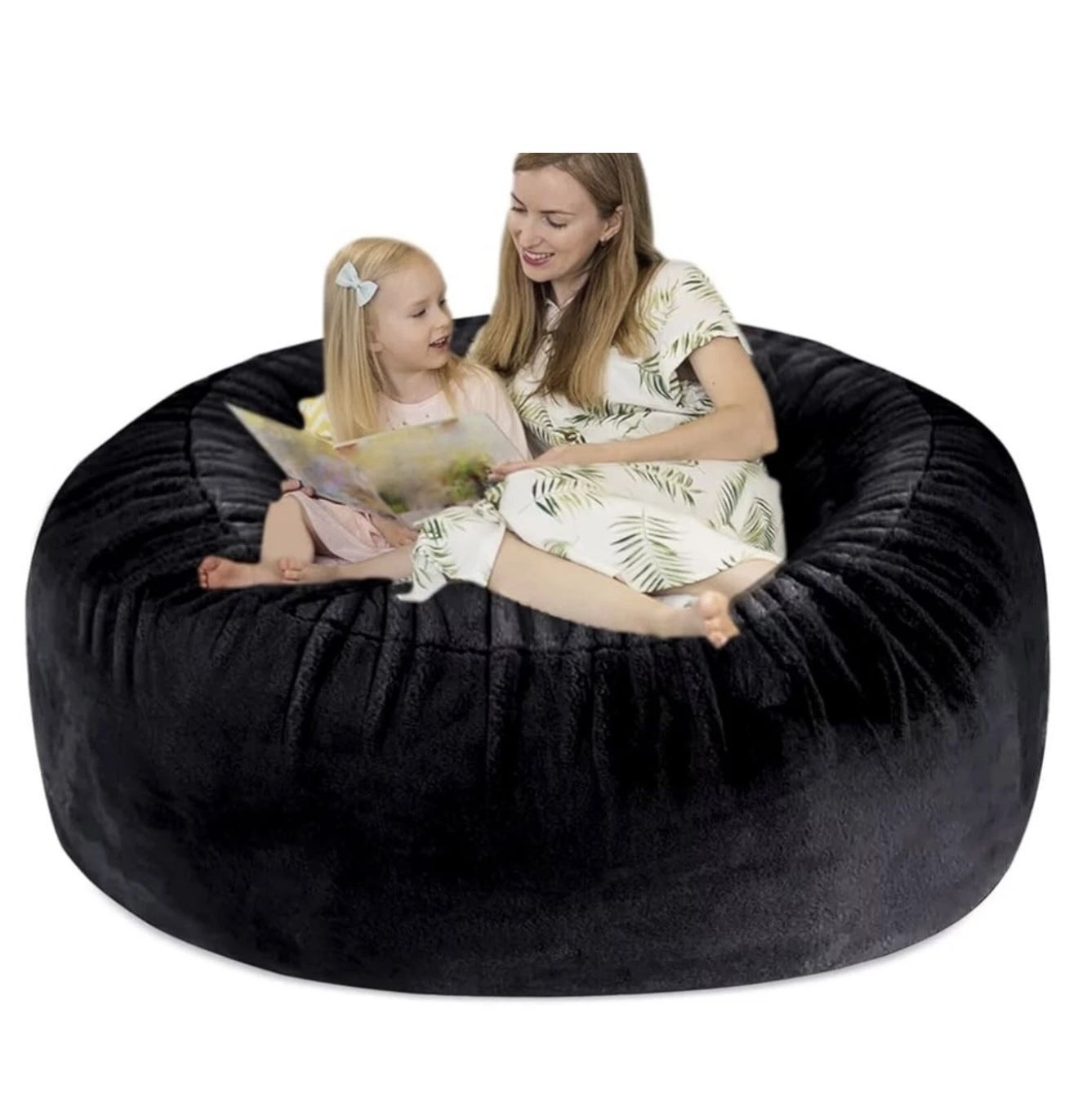 5FT Bean Bag Cover(No Filler) Faux Fur Comfy Bean Bag Chairs, Black