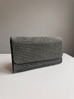 Black Woven Textured Envelope Clutch Bag, Fold Over Flap Style