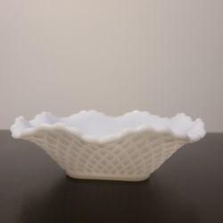 Vintage White Milk Glass Diamond Point Pattern Candy Dish