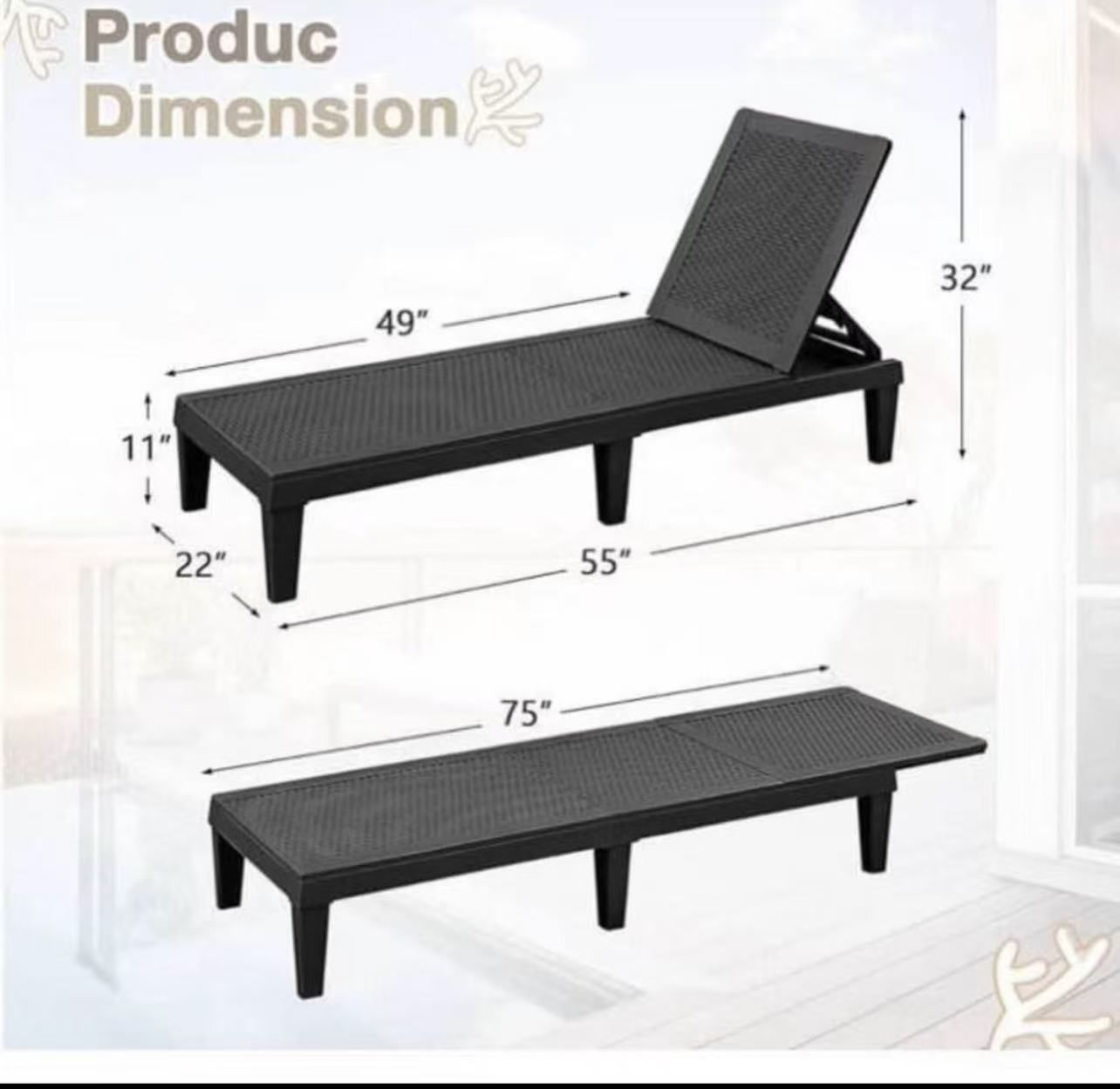 🥨2Pcs Lounge Chairs for Outside Patio Waterproof Resin Chaise Lounge Outdoor Adjustable Lounge Chairs Pool Chairs Sun Loungers for Deck, Poolside