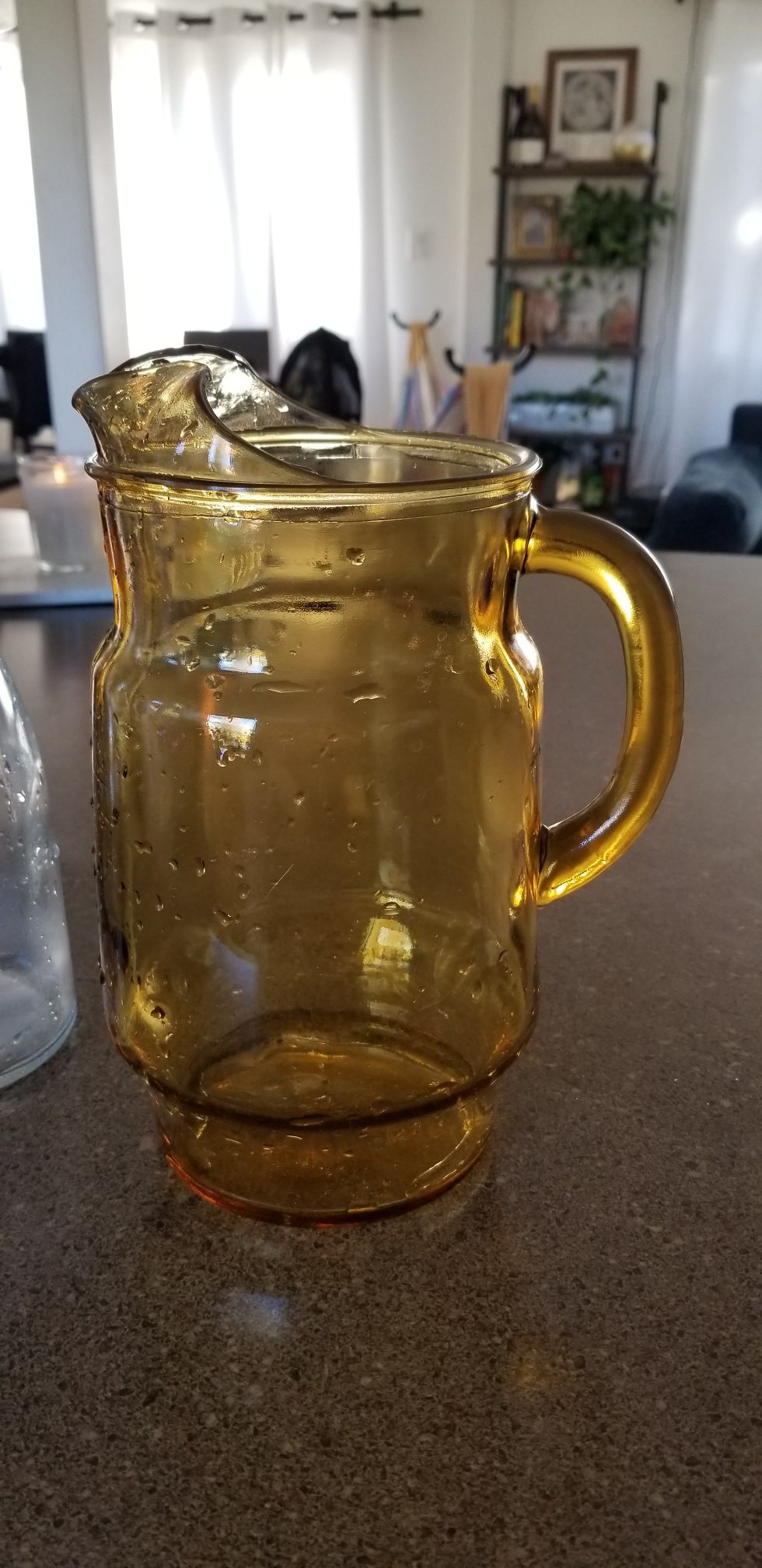 1 Liter Glass Carafe Juice or Smoked Yellow Water Pitcher Kitchen Dining