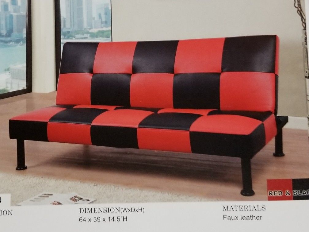 Black / Red Futon Sofa Bed ( New )