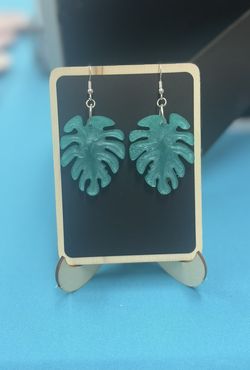 Teal Leaf Earrings