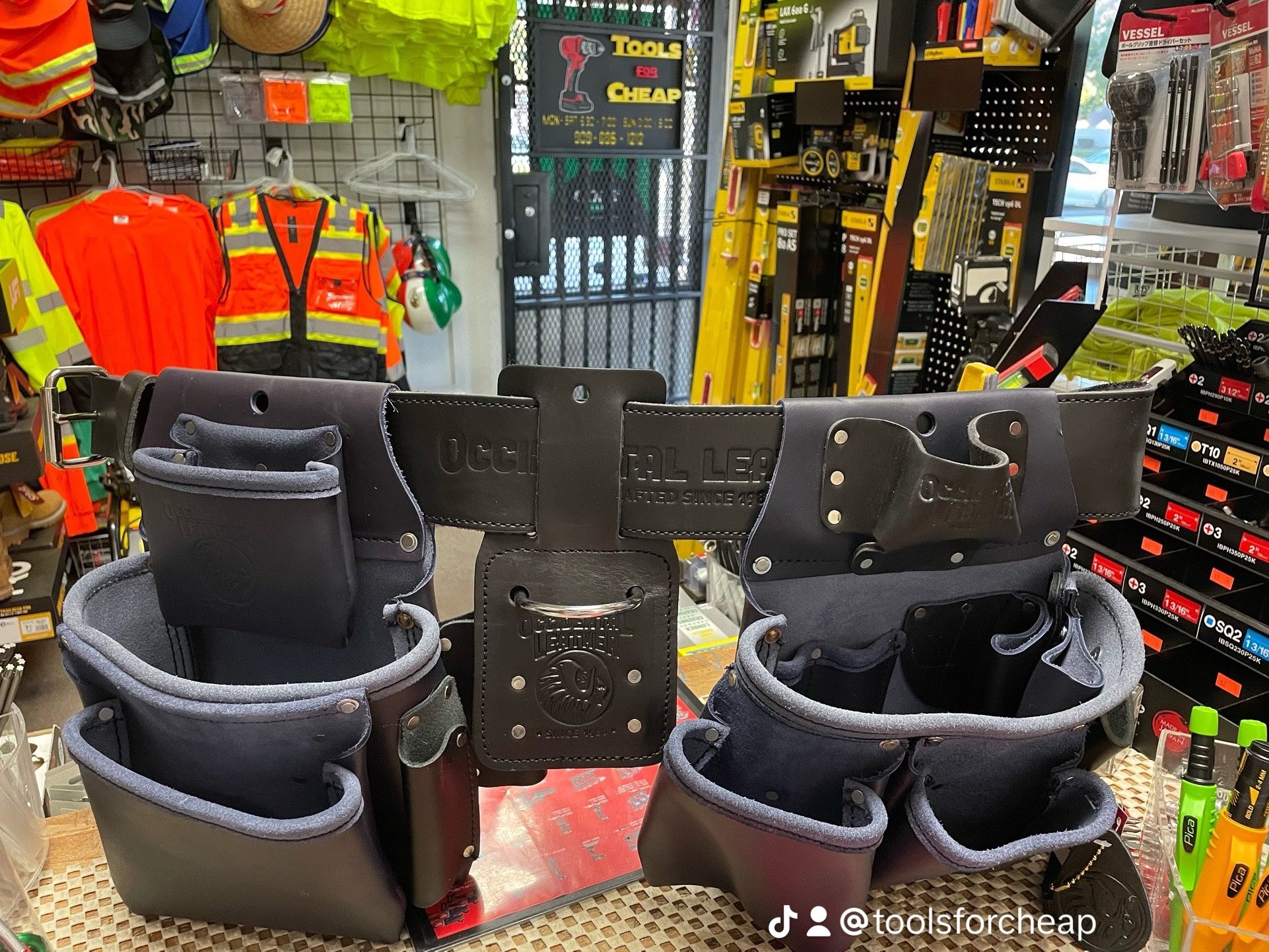 OCCIDENTAL LEATHER Navy Blue Pro Framer Tool Belt Setup with Double Outer Bag. $385 EACH.