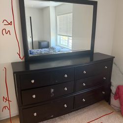 Mirrored dresser , Chest , night stand , lamp