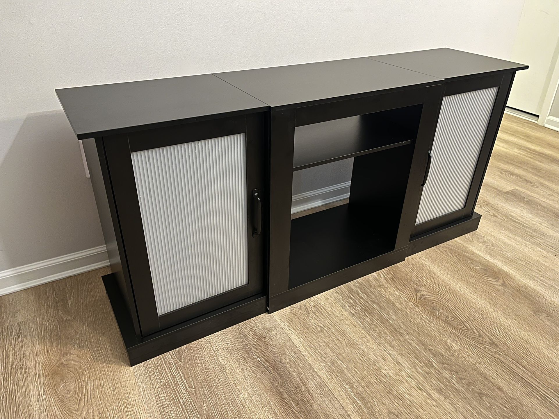 TV Stand with 2 Doors and Adjustable Shelves !! Dimensions: 58” Length x 15” Depth x 27” Height