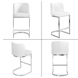 White Leather Bar Chairs, Set of 2