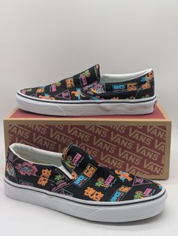 Vans Market Classic Slip-On Shoes Black Neon White Mens Size 8.5 / Womens 10 New