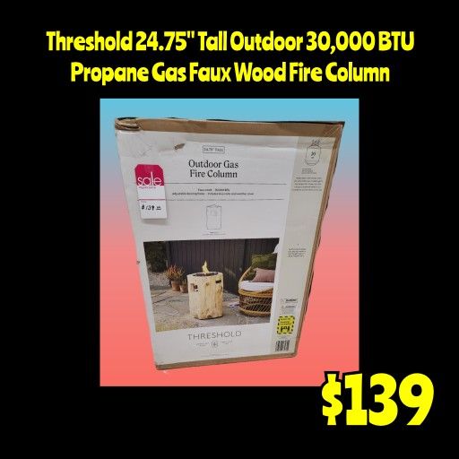 New Threshold 24.75" Tall Outdoor 30,000 BTU Propane Gas Faux Wood Fire Column: Njft