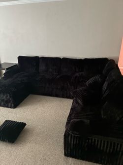 Black 4 piece corduroy U-shaped modular sectional sofa