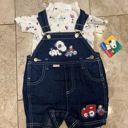 Vintage ~Y2K Baby Snoopy 6/8 Month Two-Piece Shirt and Jean Embroidered Overall