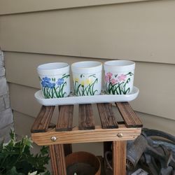 Vintage Set Of Planters With Tray