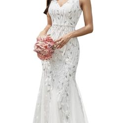 Women's Formal Dress Sequin Double V-Neck Sleeveless Mermaid Long Evening Dress