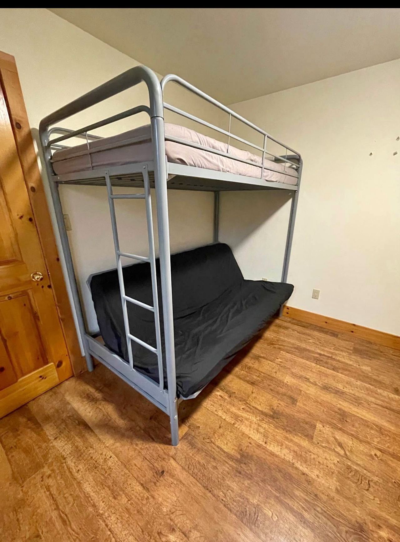 Metal Futon Bunk Bed – Twin Over Double – Gray –