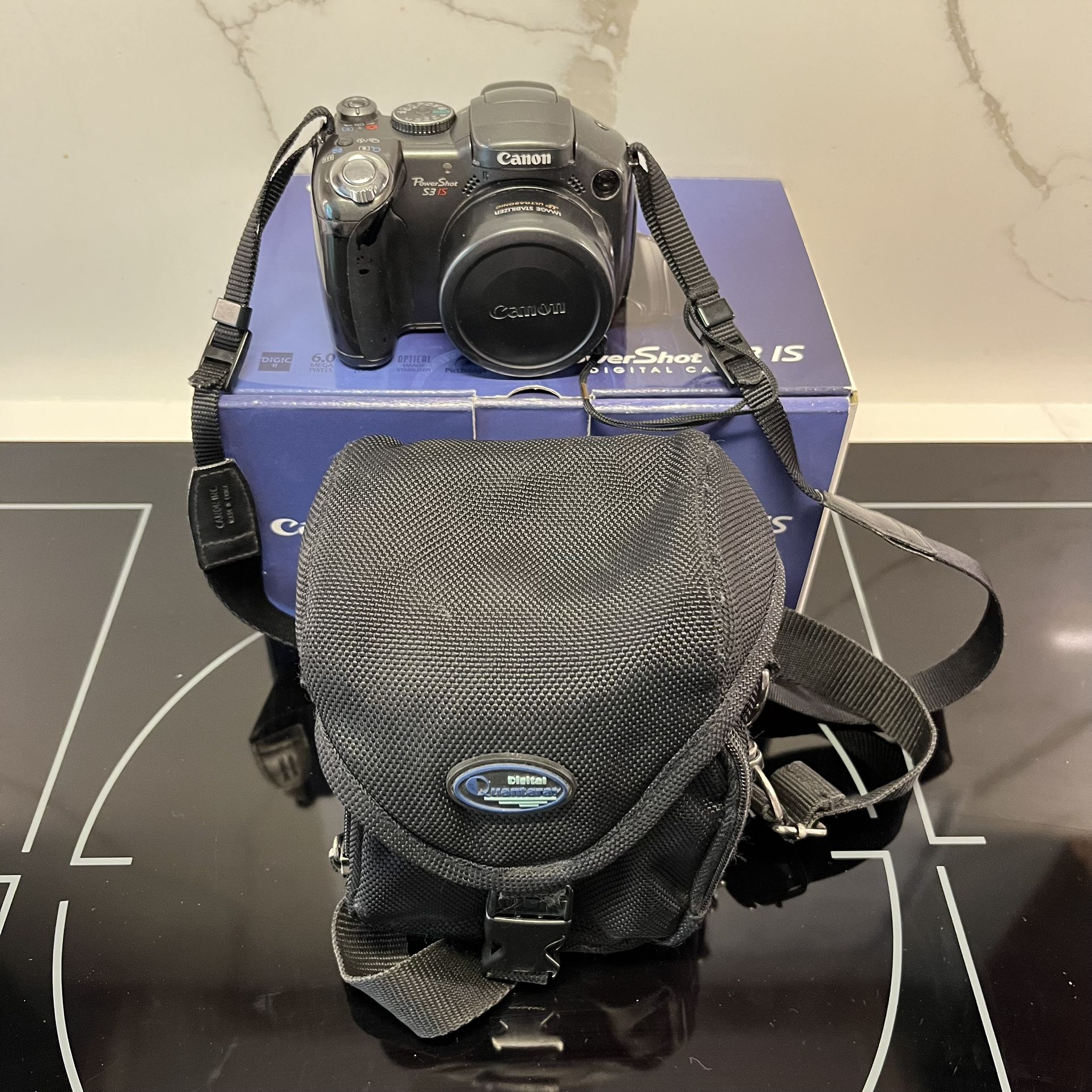Canon PowerShot S3 IS 6MP 12x IS Zoom Digital Bridge Camera AA Battery Powered Case & memory card