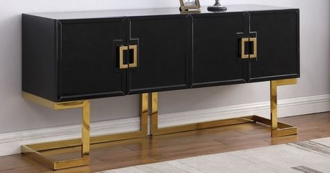 💎ART DECO VIBE BLACK LACQUER FINISH SIDEBOARD SERVER CABINET GABETA CONSOLE TABLE💎