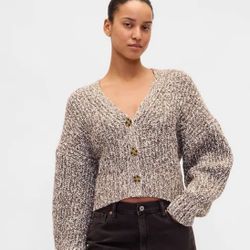 Cotton-Blend Crop Cardigan Sweater