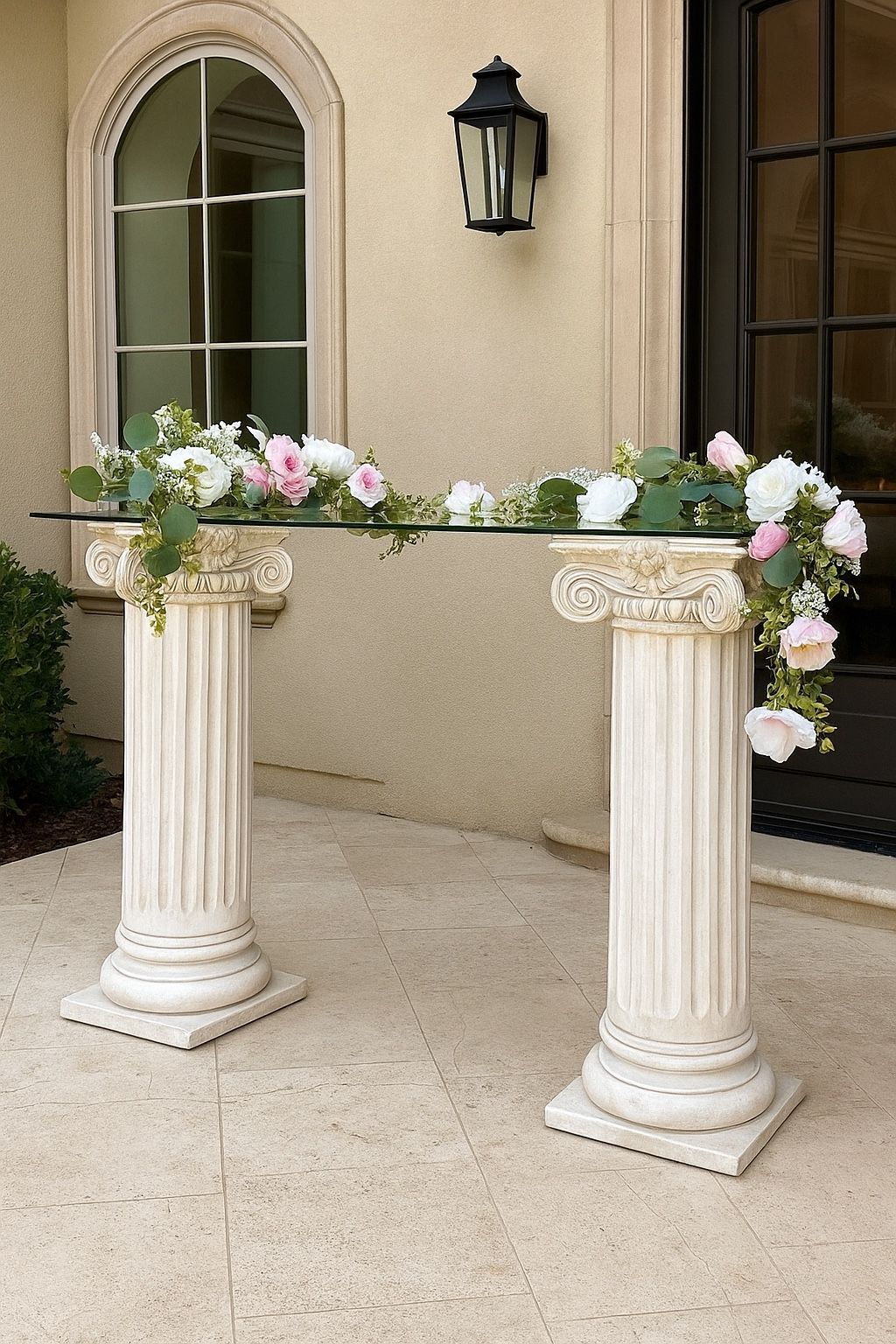 Column Table With faux Flower Arrangement