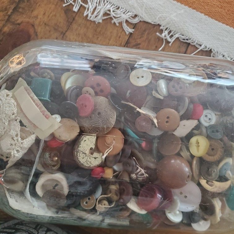Big Glass Jar Of Random Sewing Buttons Vintage Items