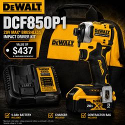 DEWALT DCF850P1 20V MAX ATOMIC Impact Driver Kit Brand New