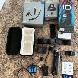 Gopro 10 with extra 3-way mount/battery charger/128gb sd card/head strap/card reader