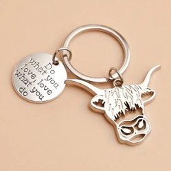 Highland Cow Bull Head Stainless Steel Motivational Keychain 