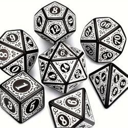 D&D Antique White Black 7 Dice Set Poly RPG  Dungeons Dragons AD&D