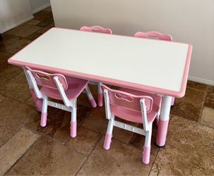 Pink & White Kids Activity Table + 4 Adjustable Chairs