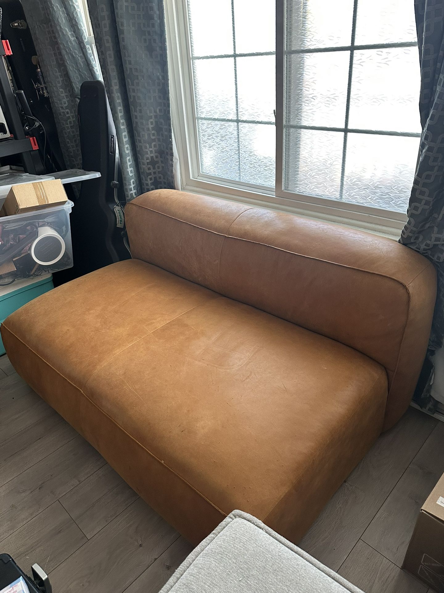 Leather Rawhide Loveseat / Cigar Couch