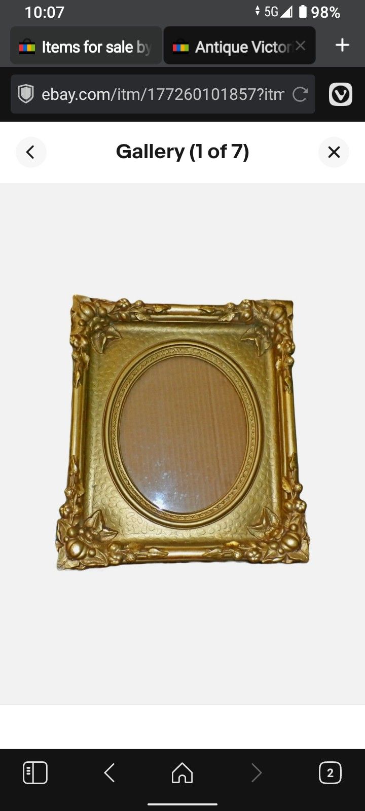 Antique Victorian Gold Heavy Gesso Square Oval Glass Picture Frame