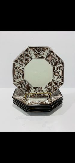 Vintage Japanese Otagiri Brown Cherry Blossom Octagon Lunch Plates  Set of 4 Porcelain plates, very rare. Very good condition, no cracks or chips. Siz