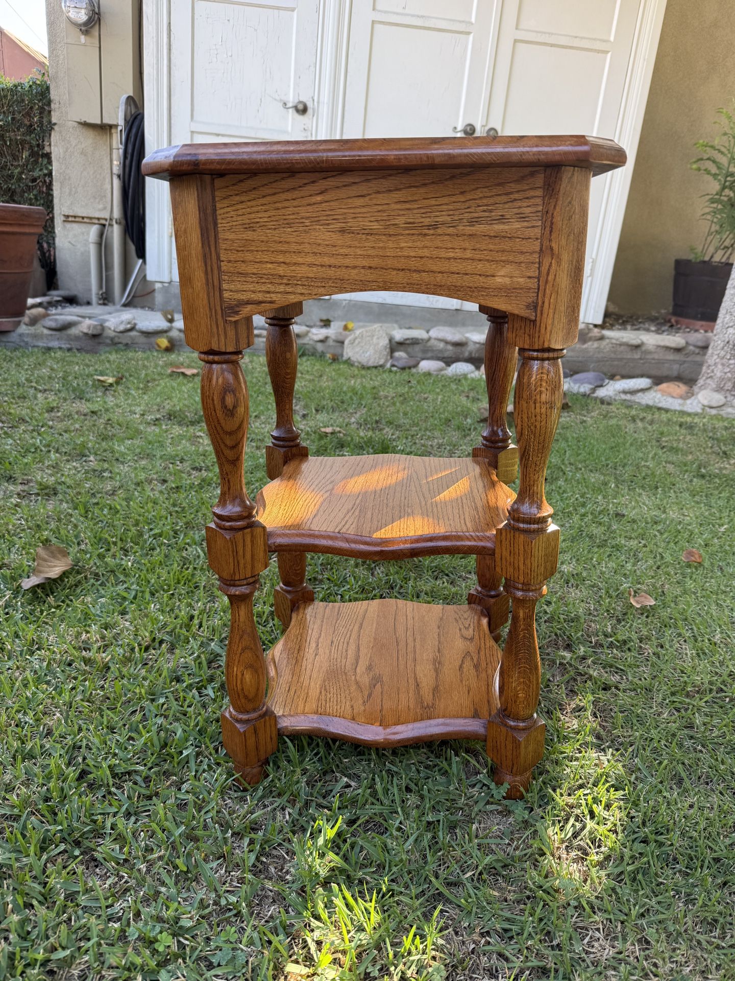 Solid Oak Tiered End Table