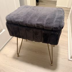 Grey Vanity Chair With Metal Legs With Storage