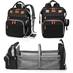 Baby Diaper Bag with Changing Station, Waterproof Diaper Bag Backpack for Moms Dads with USB Charging Port, Large Capacity diaper backpack,