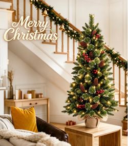3ft Tabletop Christmas Tree Pre-Lit with LED Lights - Small Artificial Mini Tree for Christmas Decorations