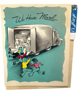VTG 1940s Golden Bell Greetings “We Have Moved” Card -Mid-Century Art- Rare
