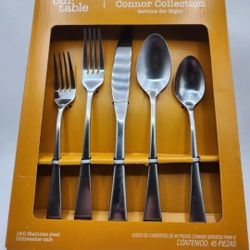 Our Table Connor Collection 45 Piece Stainless Service For 8 Glossy Flatware Set