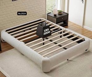 Cloud Queen Size Platform Bed Frame, Soft Boucle Bed Frame with Round Corner, Upholstered Bed Frame Full with Heavy Duty Wood Slat, No Box Spring Need