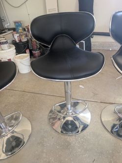 Black Leather Bar Stools with Chrome Base