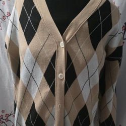 Argyle Pattern Drop Shoulder Cardigan