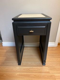 Solid wood side table with stone top