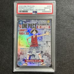 2026 ONE PIECE PROMOS COLLEGE BASKETBALL : US VOYAGE MONKEY D. LUFFY PSA 10 GEM MINT