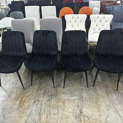 Black Velvet Dining Chairs, Modern Kitchen & Dining Room Set of 4, Mid Century Style with Metal Legs