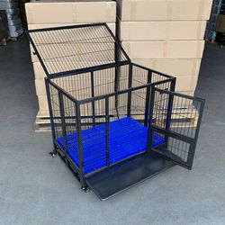 (New) $150 Folding 37” Heavy Duty Dog Crate Cage Kennel, 37x25x33 inches 