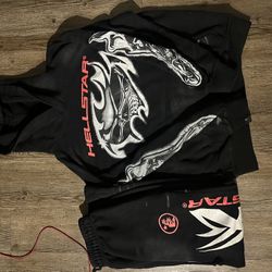 Hellstar Hoodie + Sweatpants Set – Size Large (Black/Red/White)