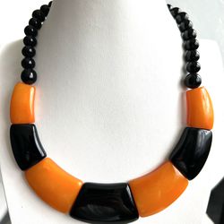 vintage style amber resin beads handmade necklace from nepal