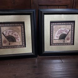 Framed lithographs Oriental Fan II by Sally Ray Cairns Asian Chinese wall art