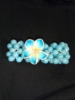 Turquoise Beaded Bracelet with Flower Accent