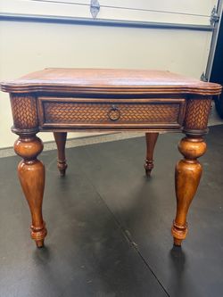 Wood End Table with Drawer and Turned Legs