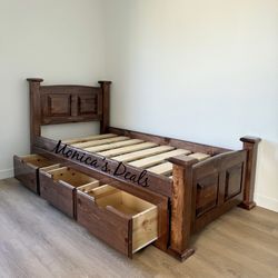 Twin Solid Wood Bed Frame With 3 Drawers $460